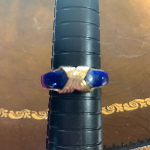 Vintage Blue Enamel Ring with Silver deco accent size 8 - Picture 1 of 4